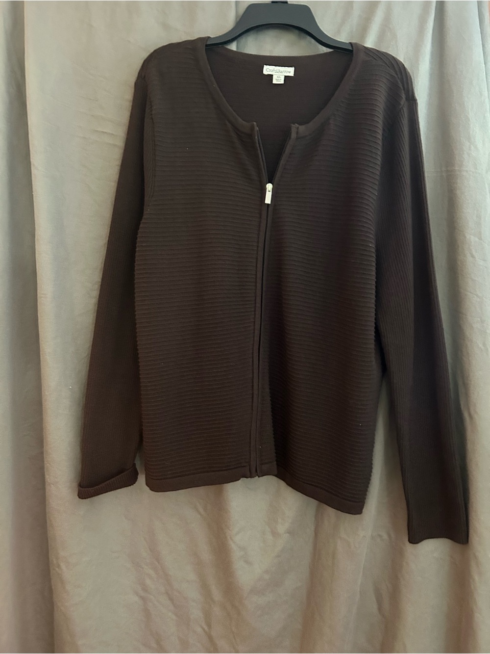 croft & barrow Women's Brown Ribbed Zip-Front Jacket